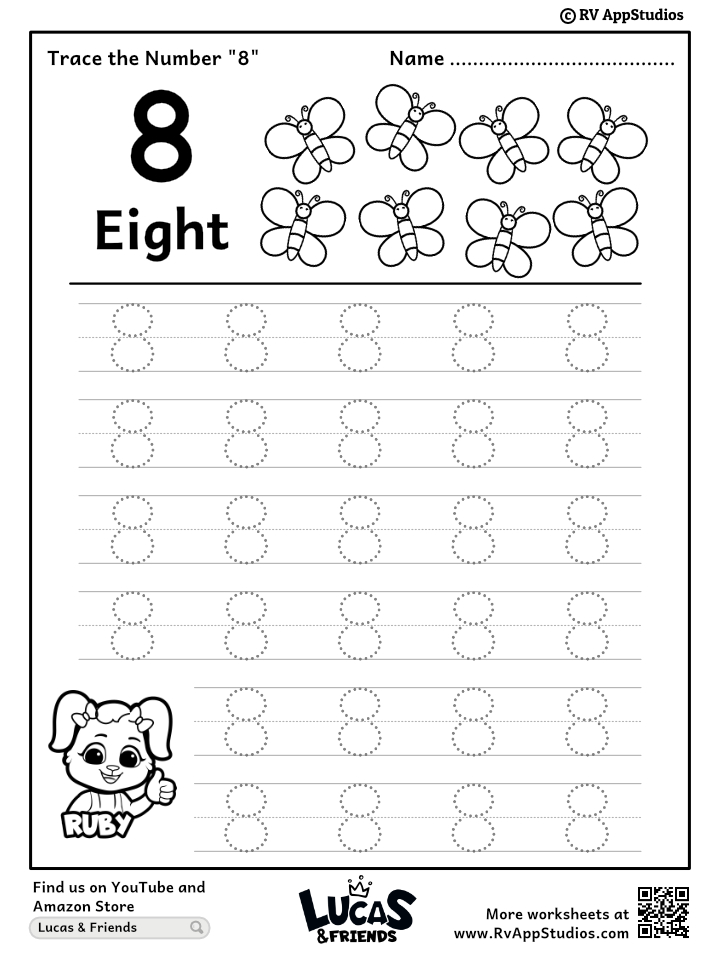 Trace number worksheet for free for kids