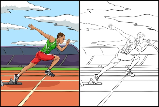 Premium vector sprinting coloring page colored illustration