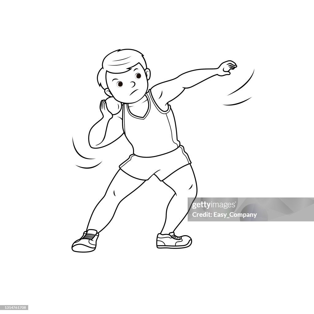 Vector illustration of male athlete training the shot put throwing track and field event sport game isolated on white background sport petition or training concepts kids coloring page cartoon character clipart high