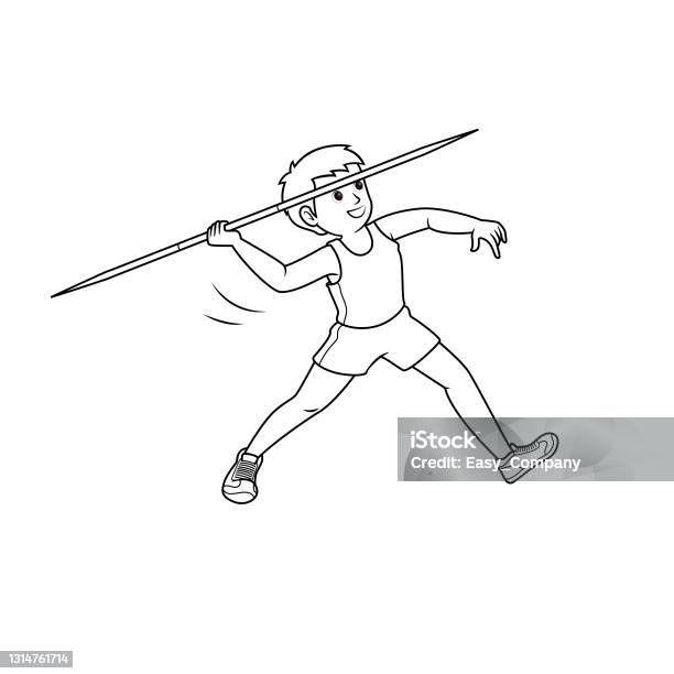 Vector illustration of male athlete trowing a javalin in track and field event sport game isolated