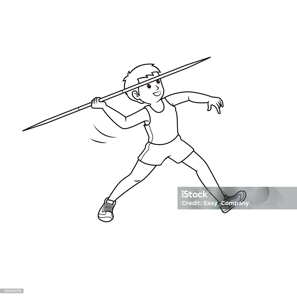 Vector illustration of male athlete trowing a javalin in track and field event sport game isolated on white background sport petition or training concepts kids coloring page cartoon character clipart stock illustration