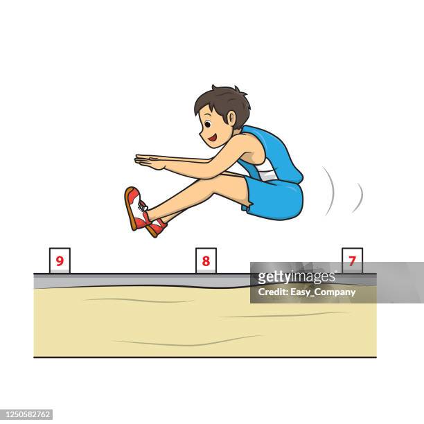 Vector illustration of athletic long jump field event sport game isolated on white background sport mpetition or training ncepts kids loring page lor cartoon character clipart high