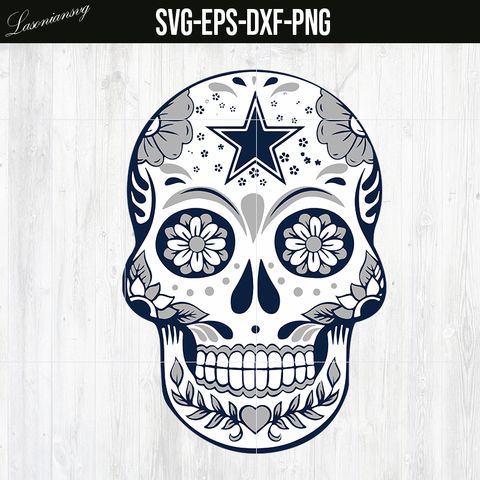 Skull cowboys svgpngepsdxf file dallas cowboys sugar skull dallas cowboys tattoo football coloring pages