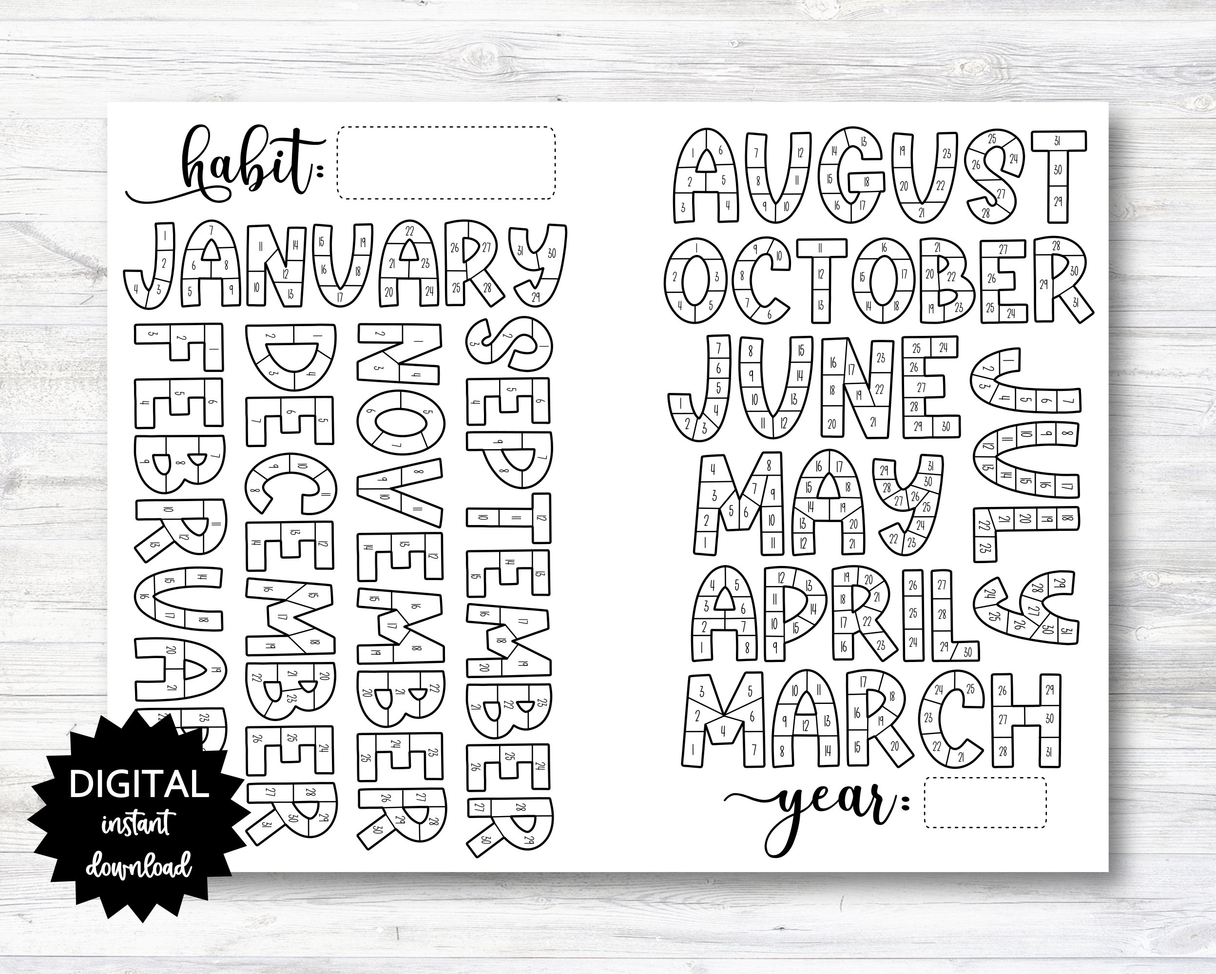 Habit tracker coloring planner page printable month habit tracker coloring sheet year habit tracker coloring sheet printable n instant download