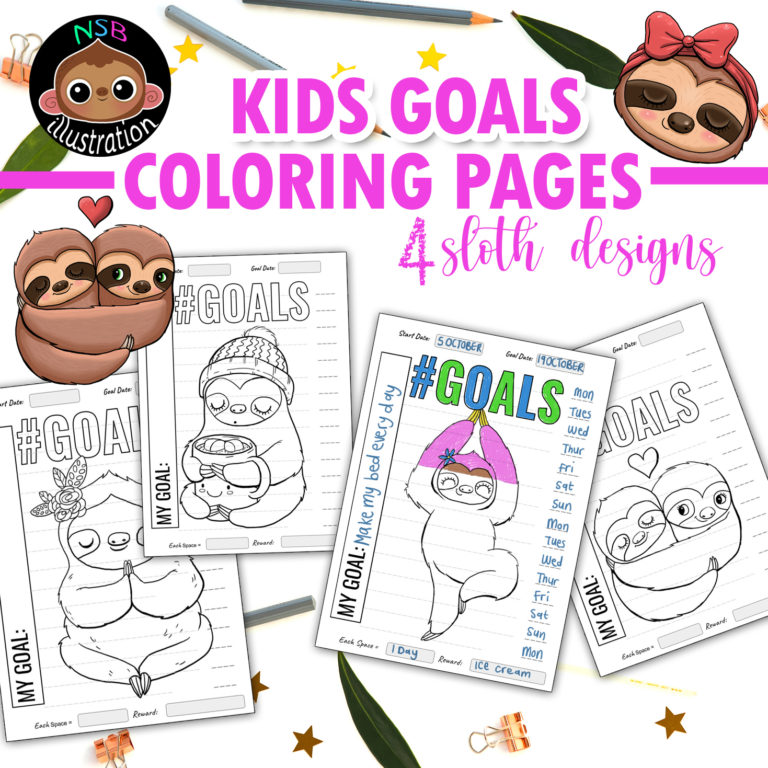 Kids goal tracker coloring page sloth themed habit chart â teacha