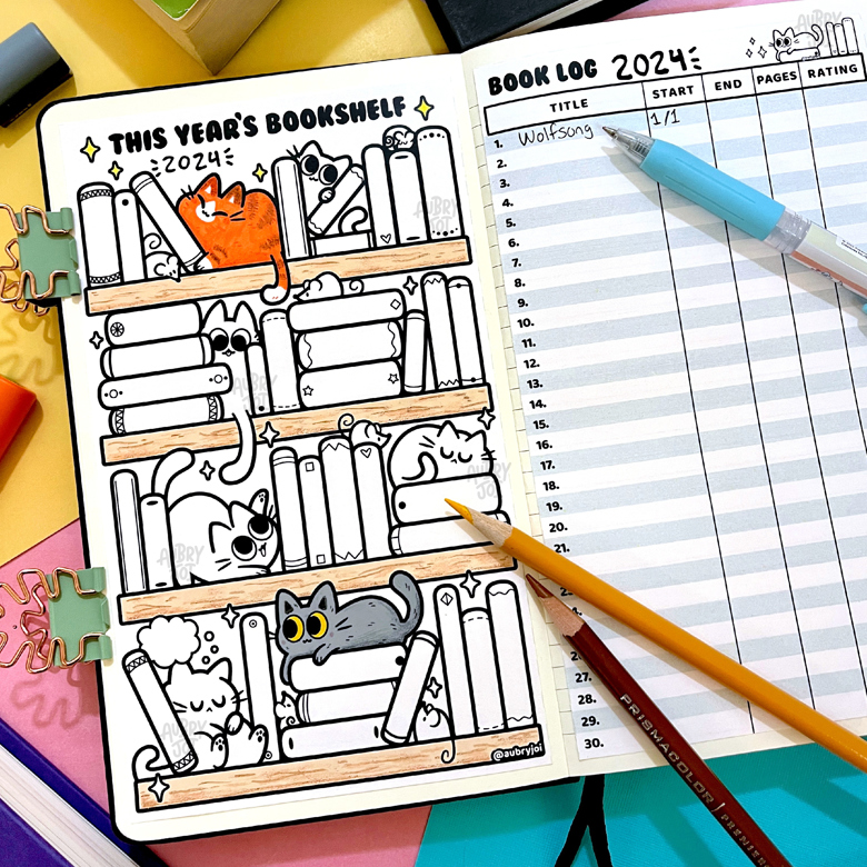 Kitty book tracker coloring page