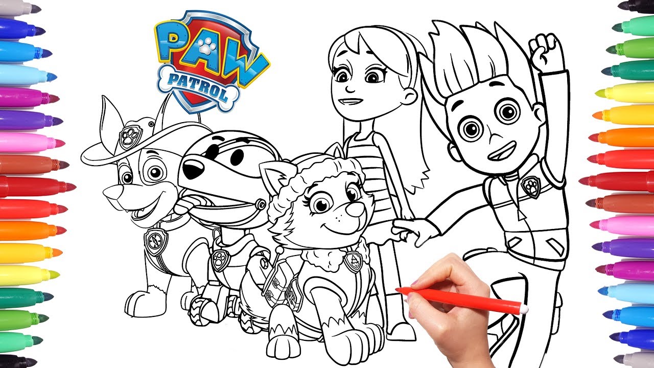 Paw patrol coloring book how to draw paw pups for kids everest tracker katie ryder robo