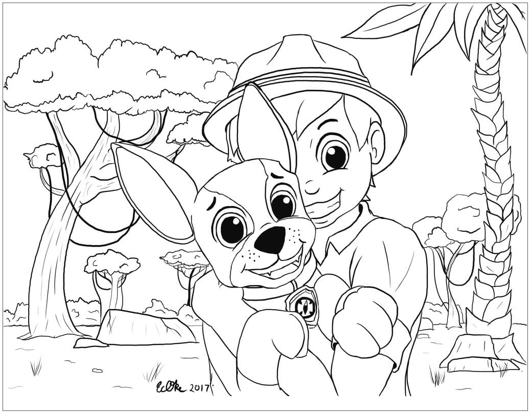 Carlos and tracker paw patrol coloring page