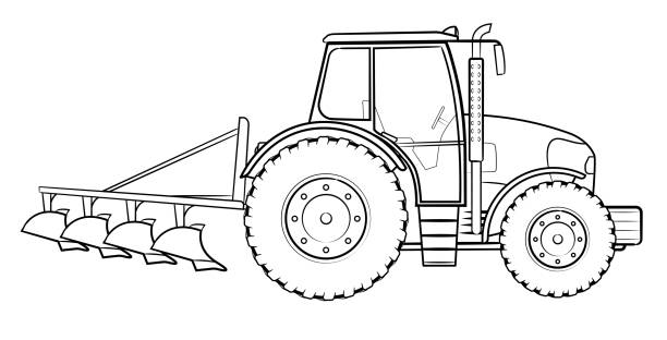 Farm tractor with plow vector illustration of a vehicle stock illustration