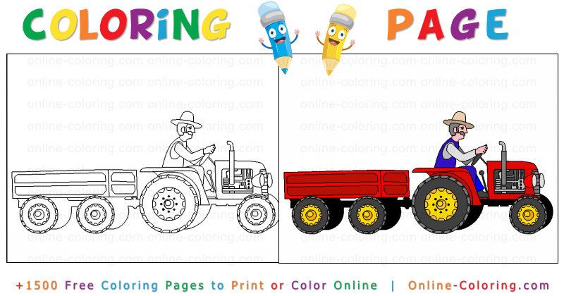 A farmer driving an old tractor free online coloring page