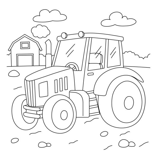 Tractor coloring page for kids stock illustration