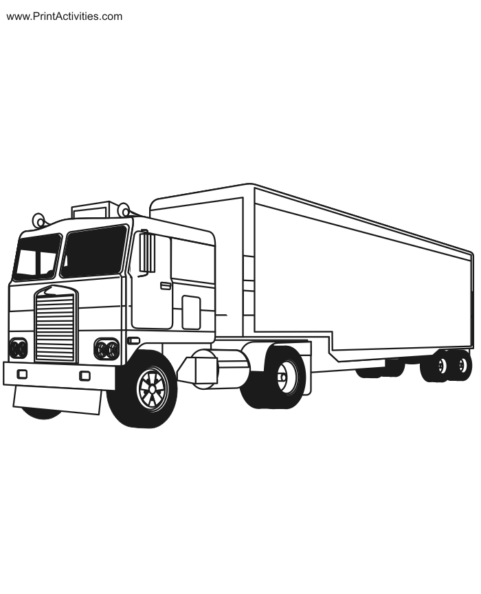 Tractor trailer coloring page free printable truck activity