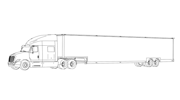 Premium vector a line drawing of a semi truck with a trailer on the side