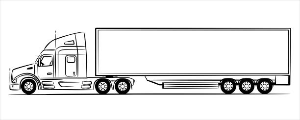 American semi trailer truck abstract silhouette on white background a hand drawn line art of a trailer truck car line art illustration view from side stock illustration