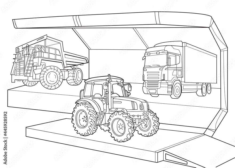 Car showtruck mining dump truck tractorcoloring pages outline drawing vector