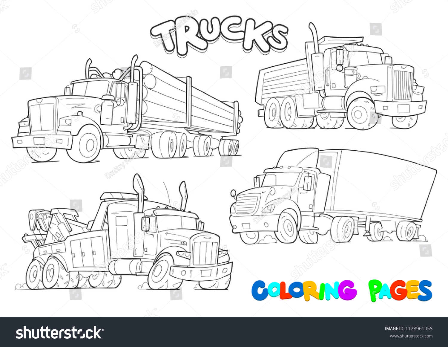 Coloring pages children trucks stock vector royalty free