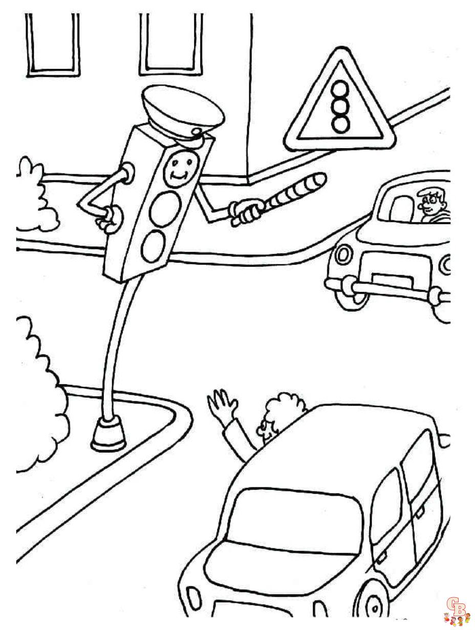 Fun and educational cute traffic light coloring pages for kids