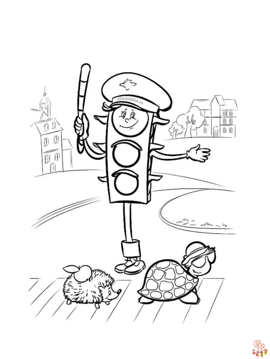 Fun and educational cute traffic light coloring pages for kids