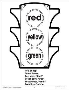 Traffic light and color poem using three colors printable coloring pages