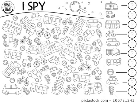 Transportation i spy black and white game for