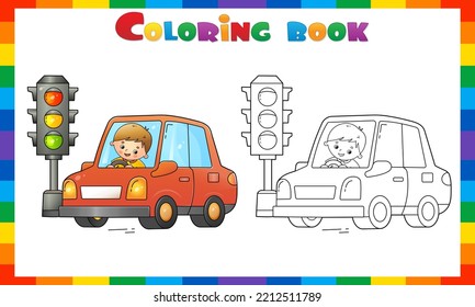 Coloring page outline cartoon car driver àààààààààªàààà àààààààààààªààààà