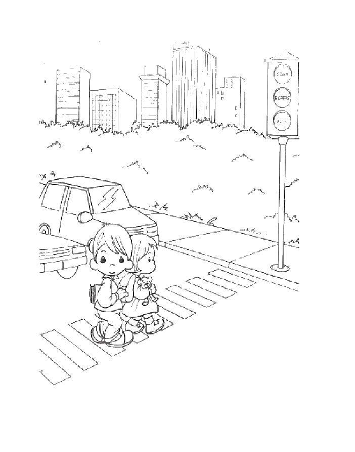 Online coloring pages coloring page children cross the road traffic light coloring books for children