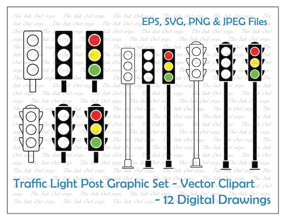 Traffic light post vector clipart graphic set outline