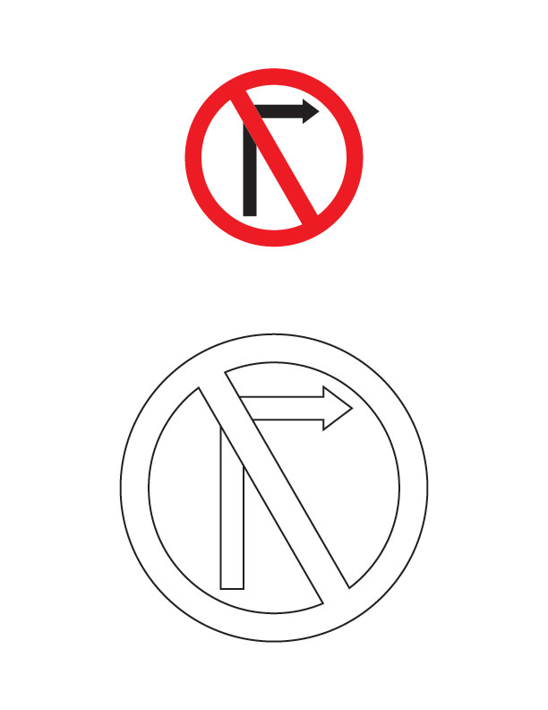 Right turn prohibited traffic sign coloring page download free right turn prohibited traffic sign coloring page for kids best coloring pages