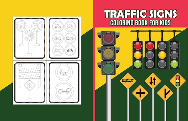 Premium vector traffic signs coloring book cover for kids