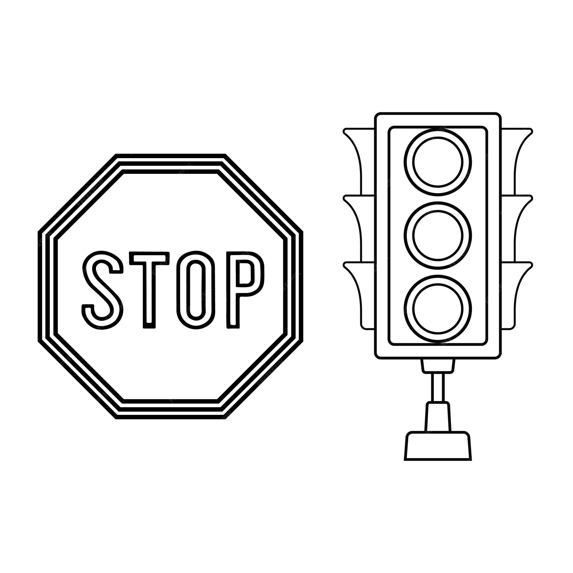 Premium vector a vector of a traffic lights and stop signs in black and white coloring