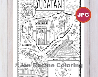 Yucatan coloring page mexico state estados de mexico flag food monuments coloring page jpg download