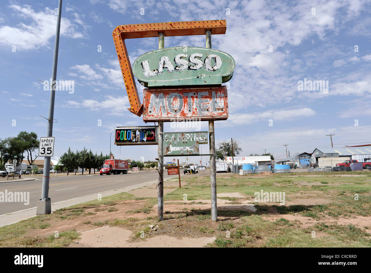 Lasso motel derelict neon sign route tucumcari new mexico stock photo