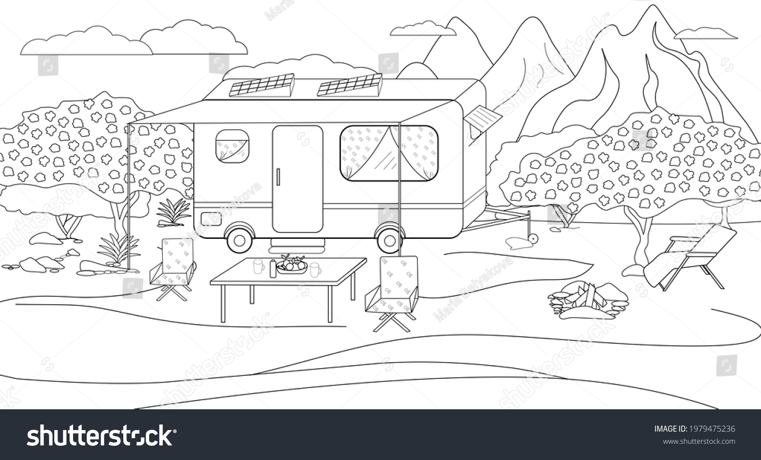 Residential trailer trailer coloring book family stock vector royalty free