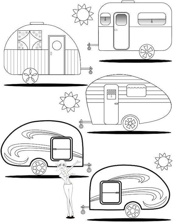 Adult coloring page teardrop trailers