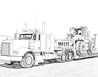 Big rig truck coloring page poster