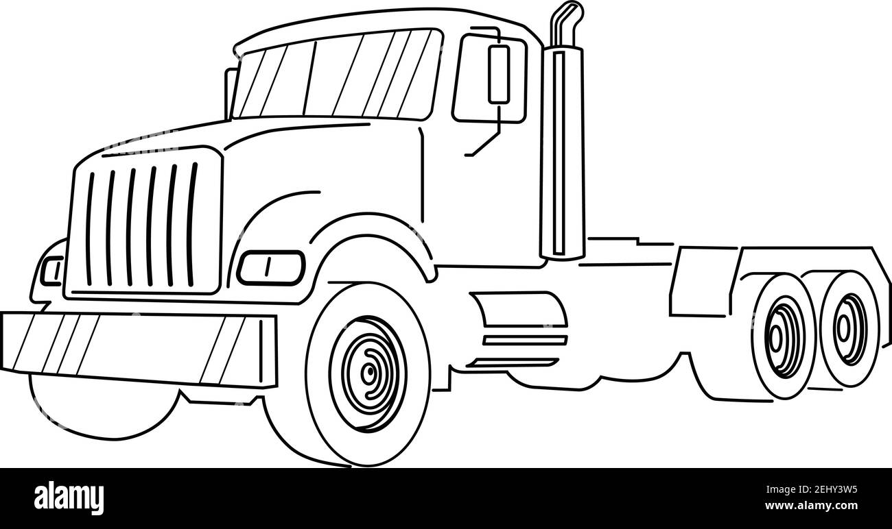 Semi truck vector outline lorry white blank template for truck semi