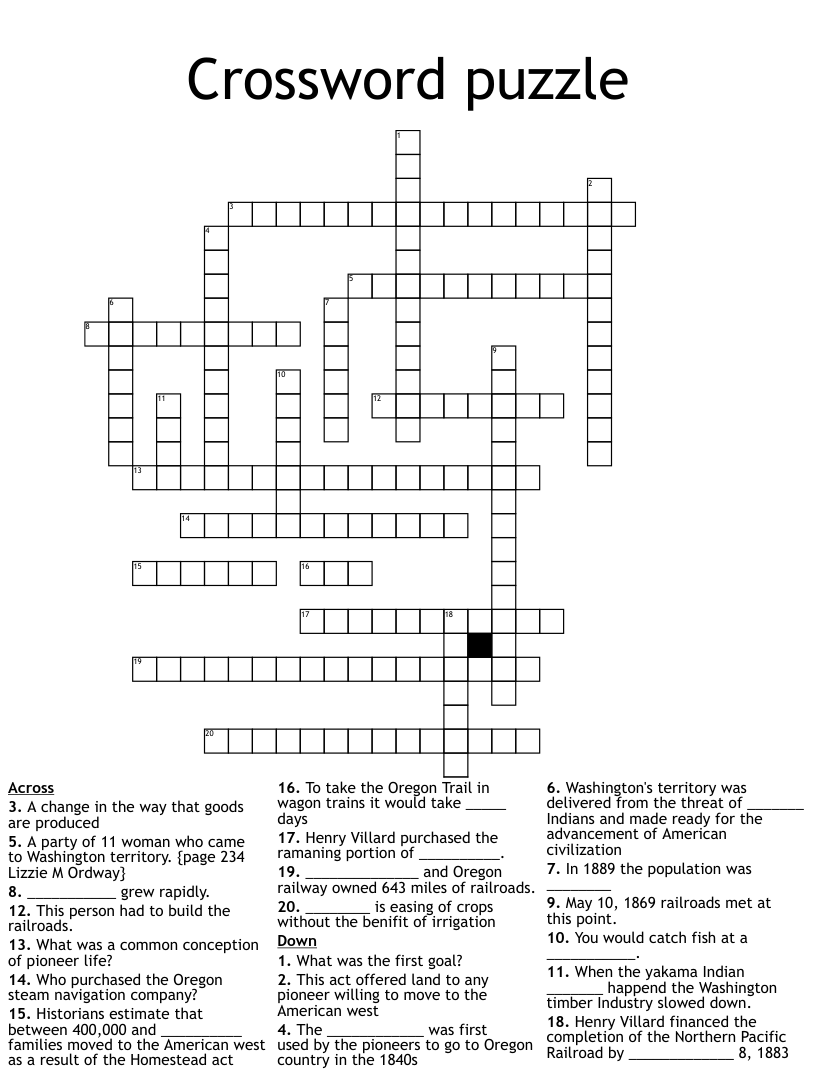 Oregon trail crossword puzzle