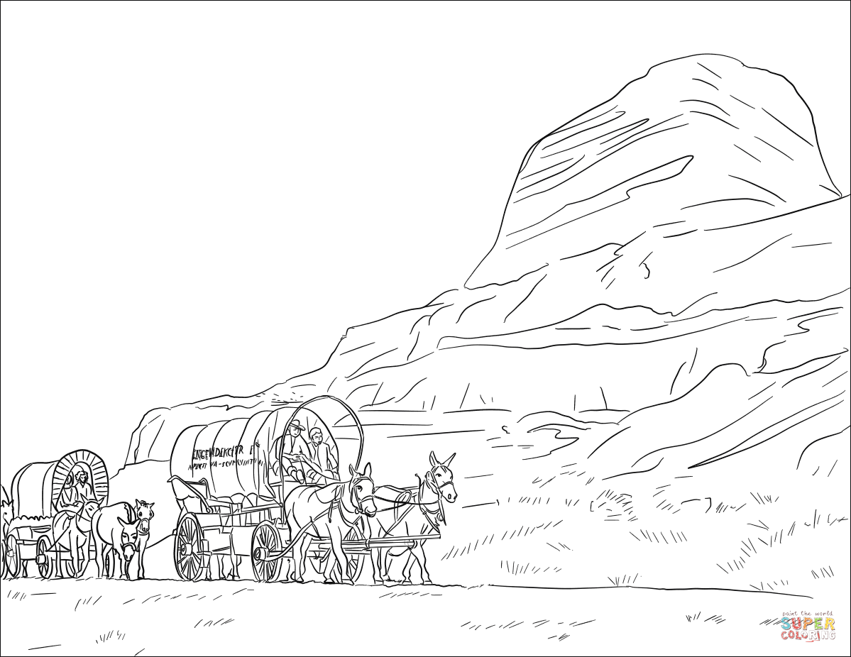 Wagon train on the oregon trail coloring page free printable coloring pages