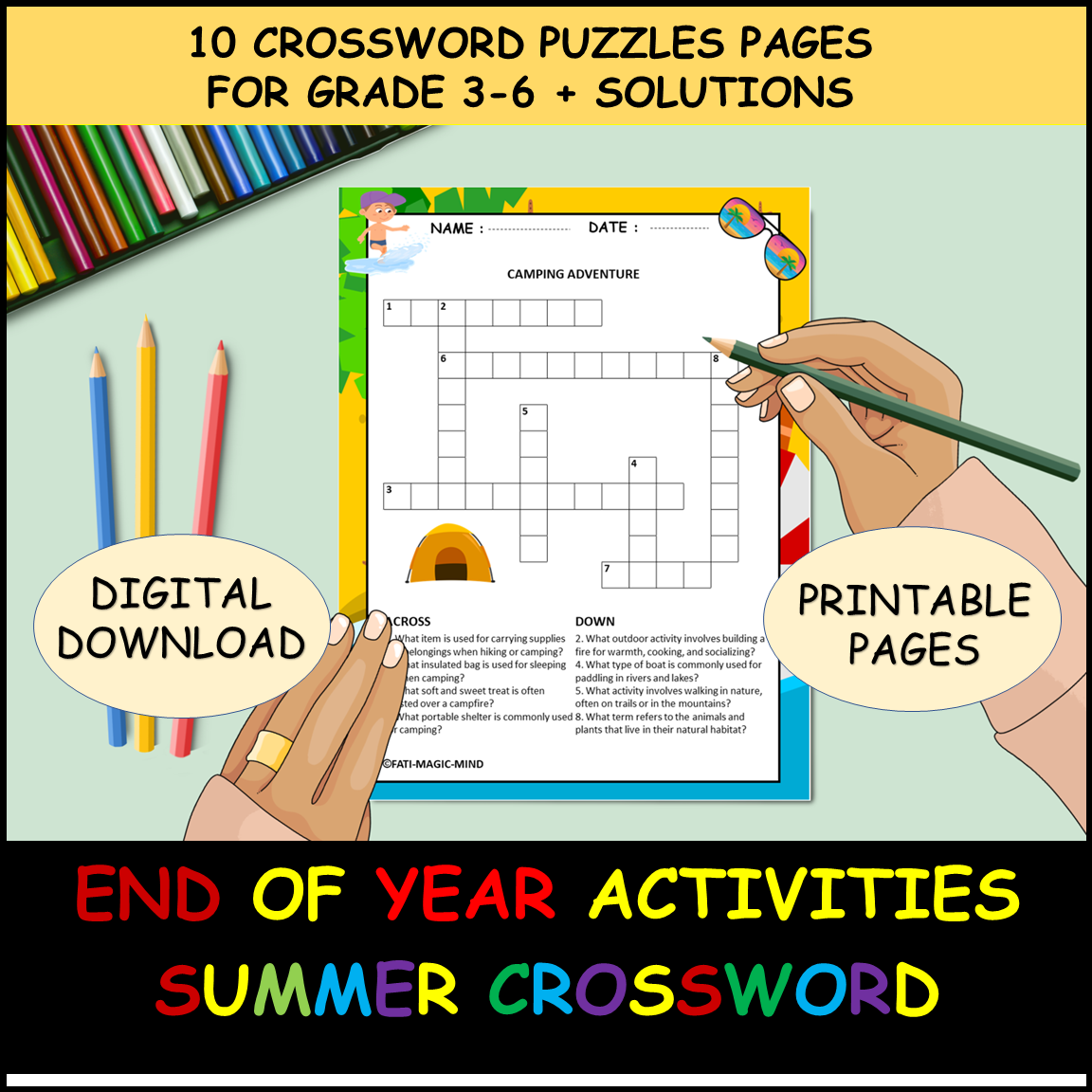 Summer crossword puzzle fun end of the year activities grd