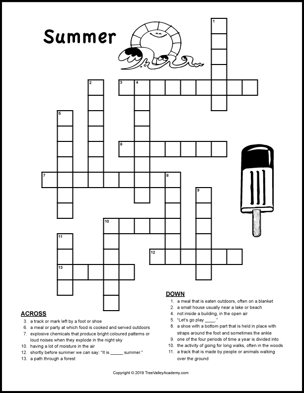 Summer crossword puzzles for kids