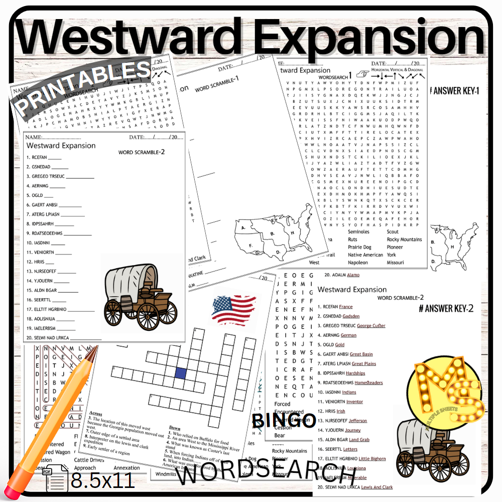 Westward expansion worksheets crossword