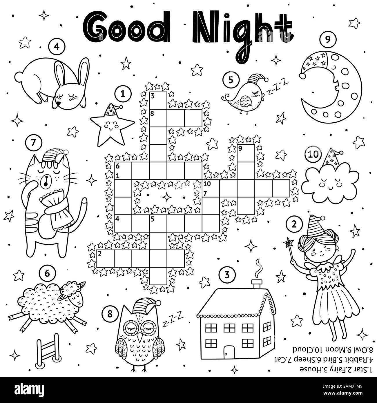 Black and white crossword puzzle game for kids about transport stock vector image art