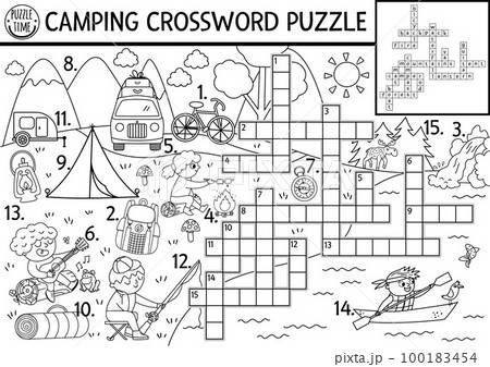 Vector black and white camping crossword