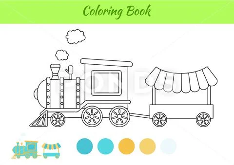 Coloring book train for kids printable worksheet educational activity page clip art