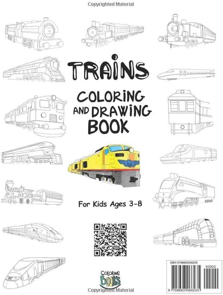 Trains coloring and drawing book for kids ages