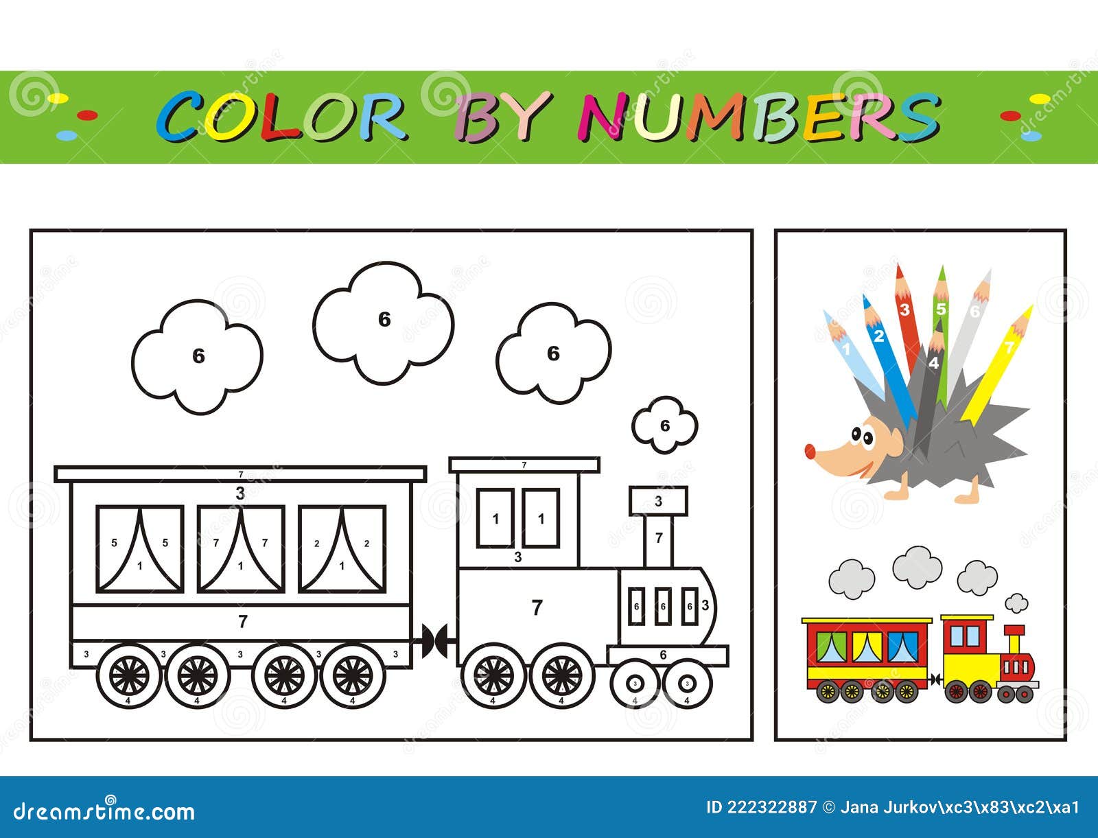 Train coloring book color by numbers eps stock illustration