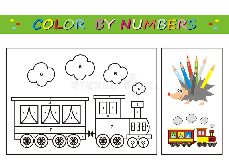 Train coloring book color by numbers eps stock illustration
