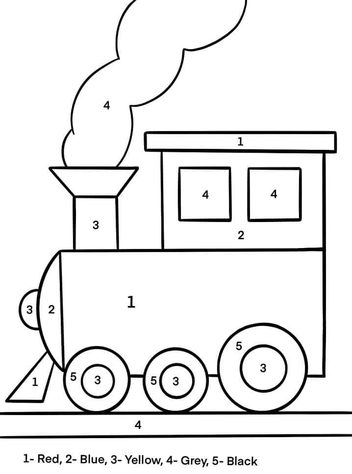 Train color by number coloring page