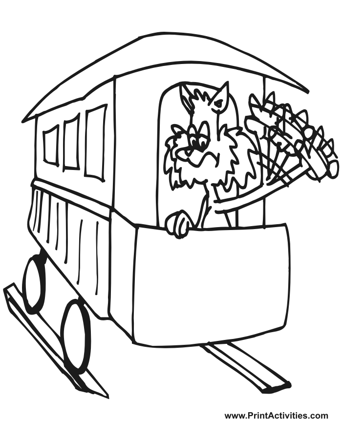 Train coloring page cartoon passenger car cat