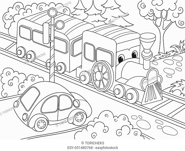 Cartoon train train and car coloring book for children cartoon vector illustration stock vector vector and low budget royalty free image pic esy